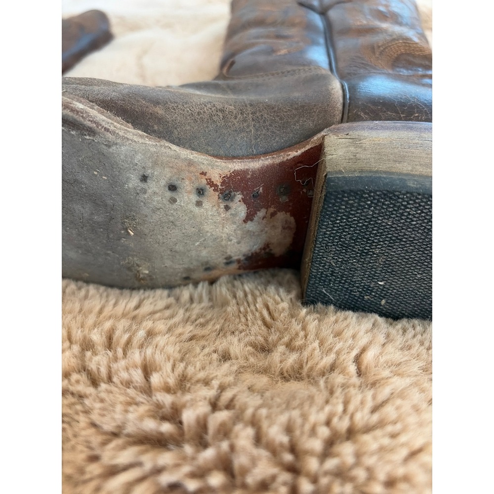 Tanner Mark Brown Distressed Leather Snip Toe Western Cowboy Boots Womens 6.5 - Picture 6 of 10